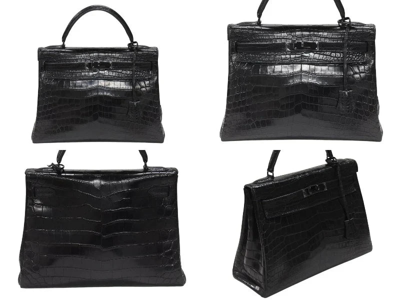 Hermes Kelly 32 So Black matte crocodile leather