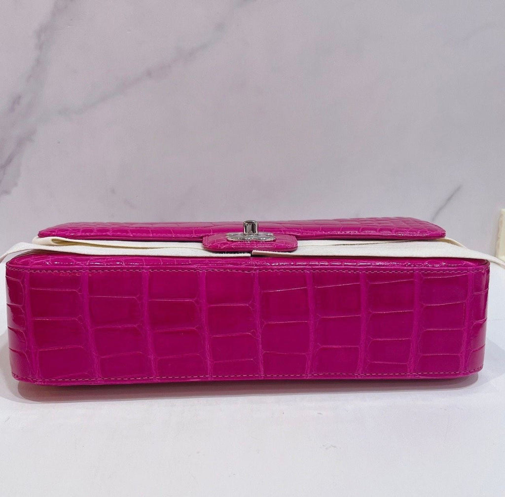 Chanel pink alligator leather medium flag silver hardware