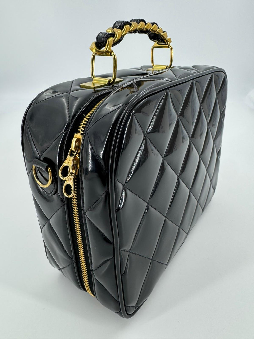 Chanel 1994-96 Black Patent Leather Large Vanity Case