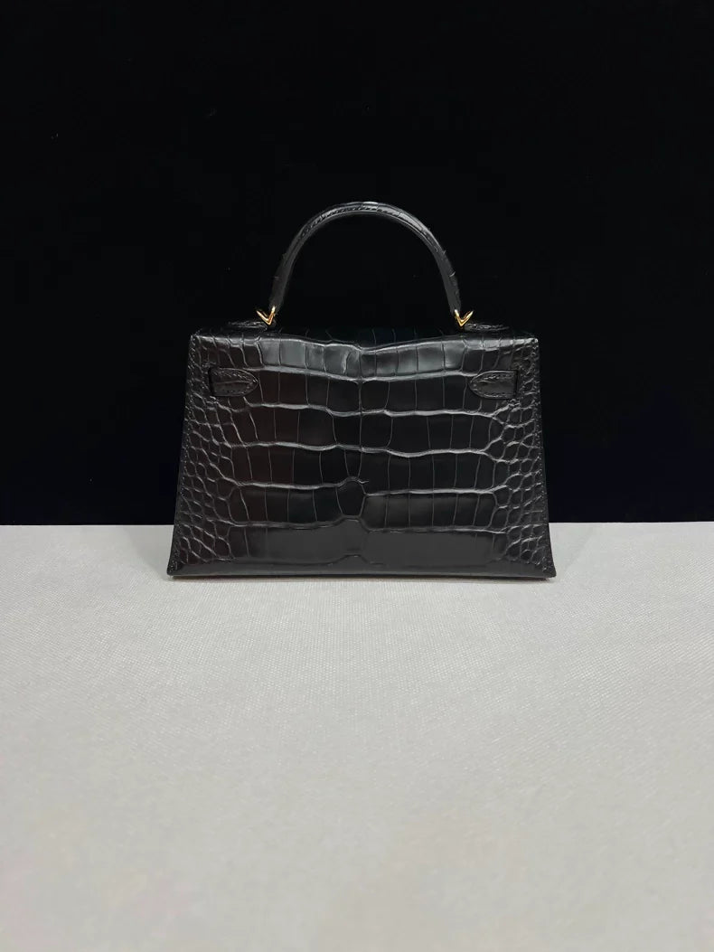Hermes Mini Kelly 20 black matte alligator leather gold hardware