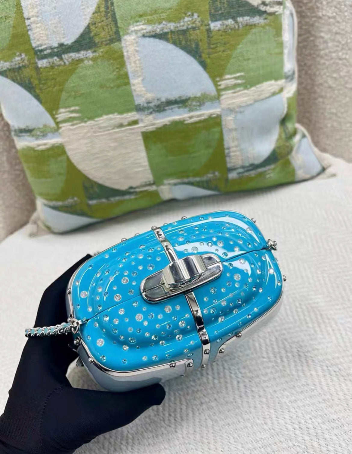 CHANEL 19K SKI GONDOLA EVENING BAG LIGHT BLUE SHW