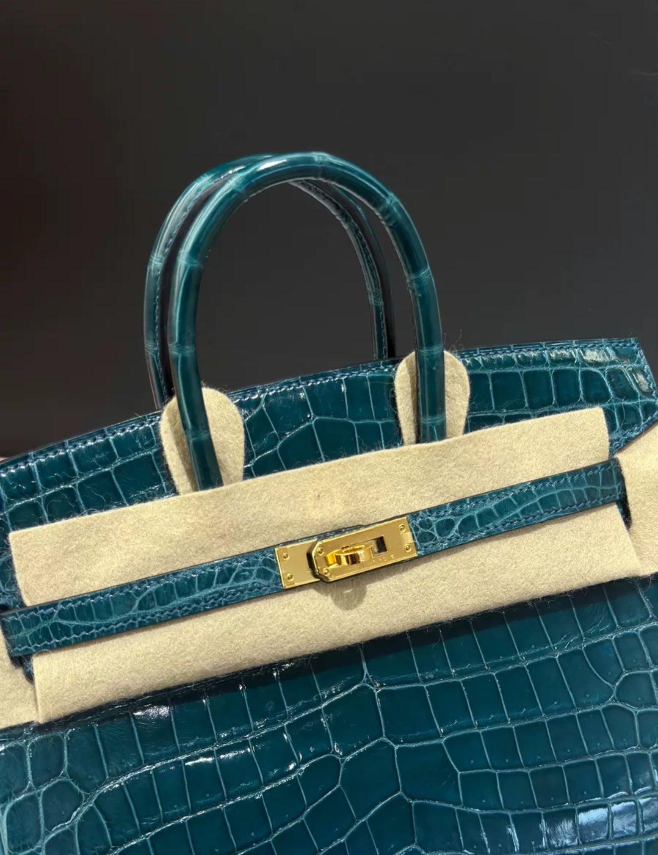 Hermès Birkin 25 Colvert Shiny Crocodile Leather Gold Hardware