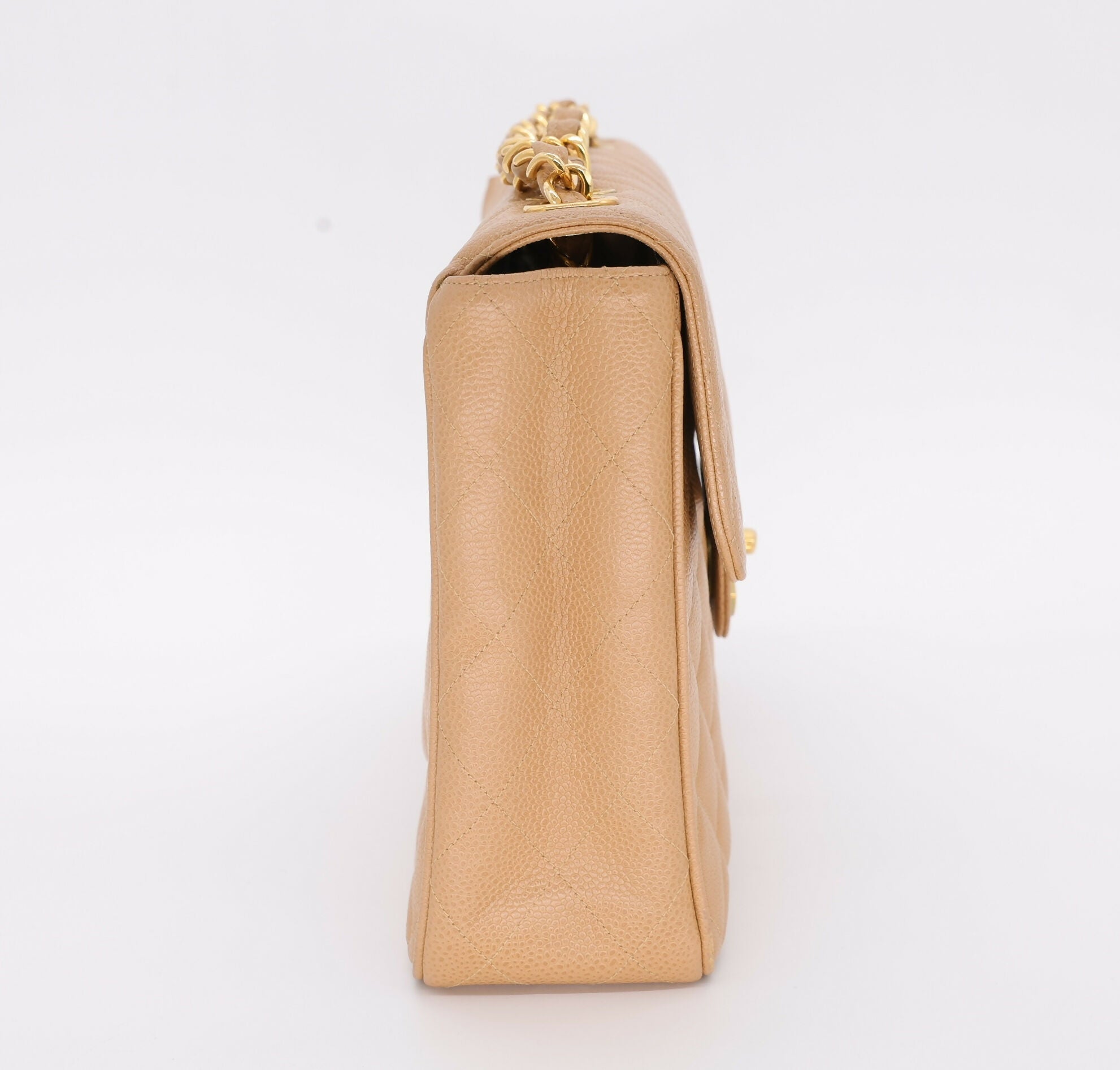 Chanel Vintage 1990s Caviar Ligt Beige Jumbo Single Classic Flap Bag