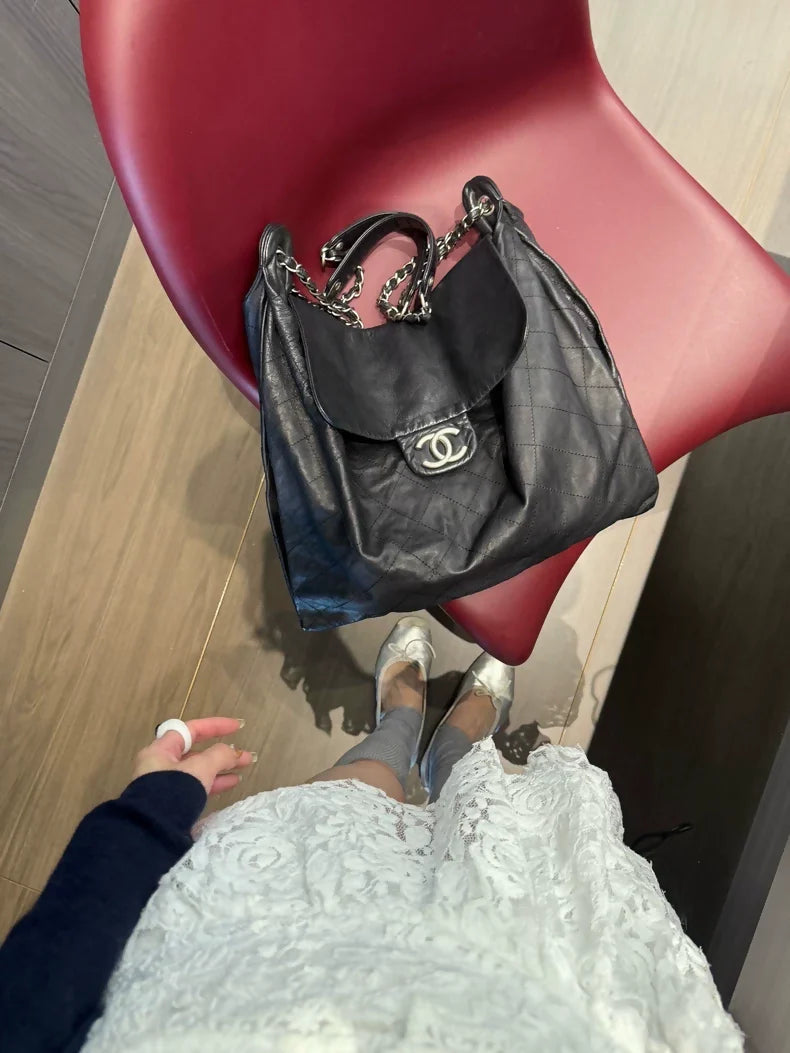 Chanel black and silver large crossbody bag