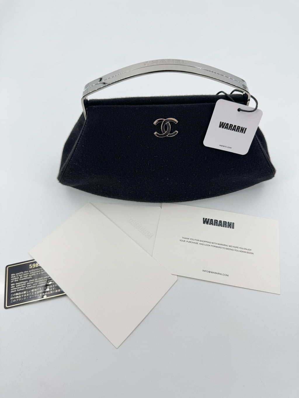 Chanel vintage black clutch with silver hardware handle