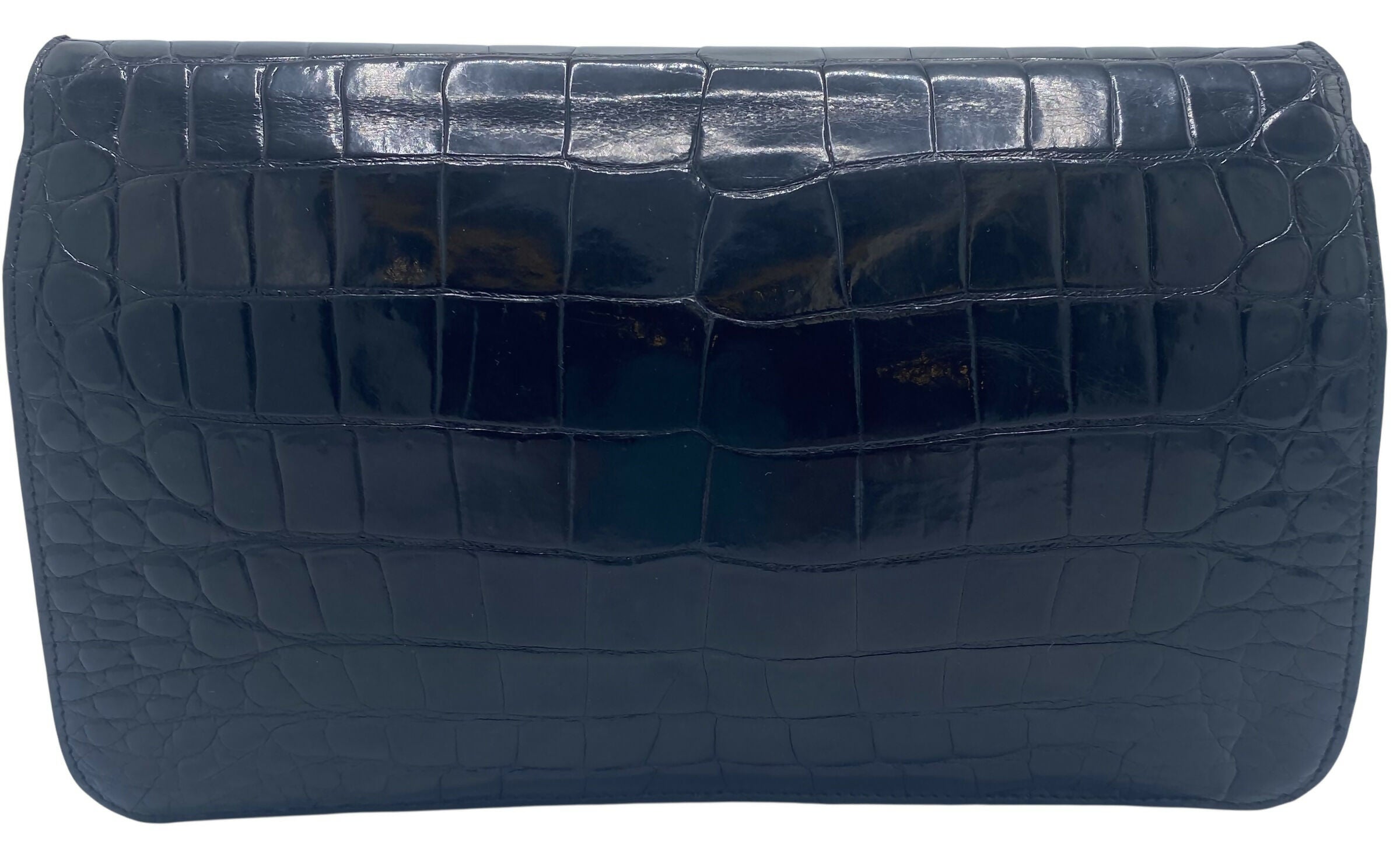 RARE Vintage 1984 Chanel Black Croc Flap Bag 24K Gold Hardware