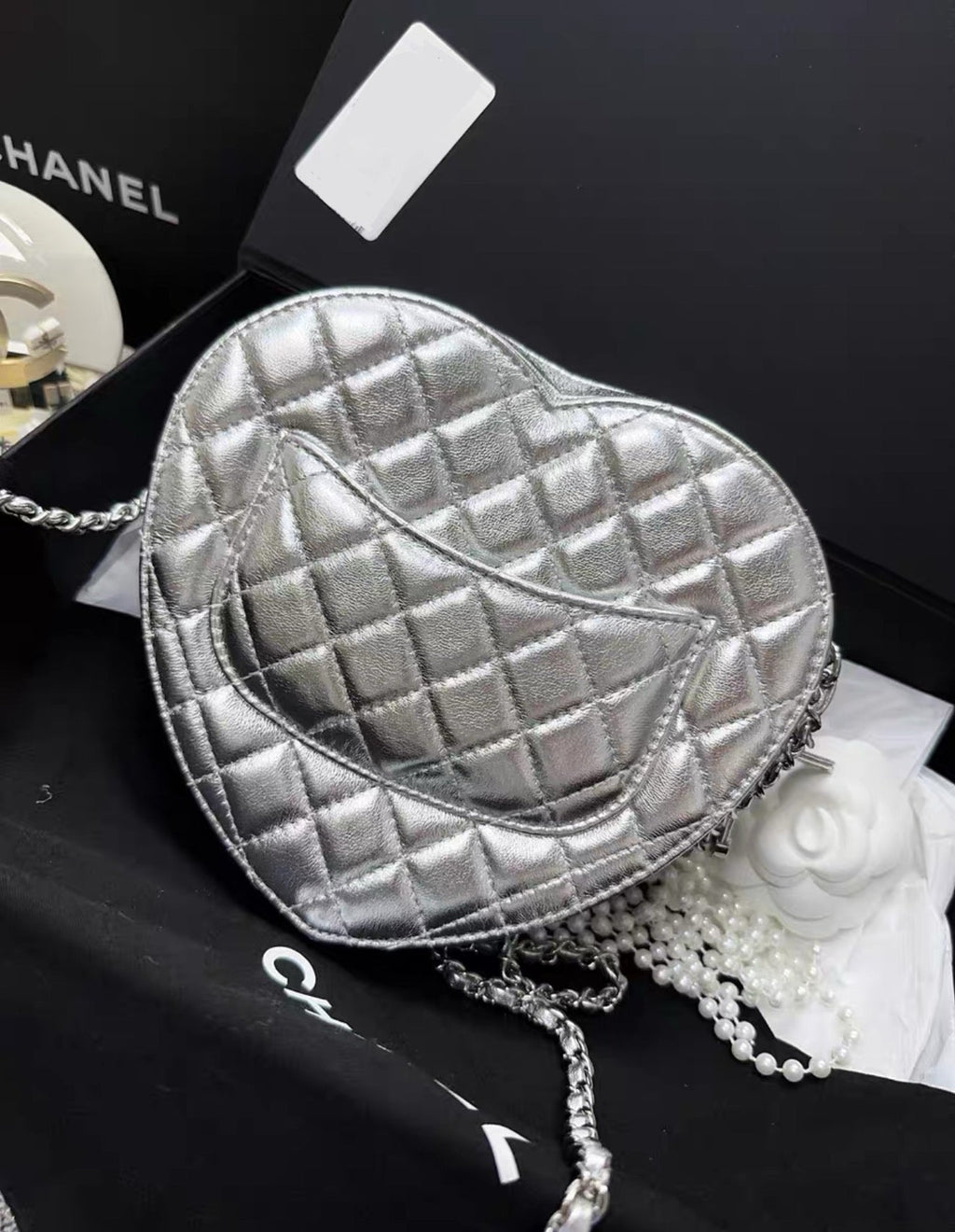 Chanel 25B Large Silver Heart bag