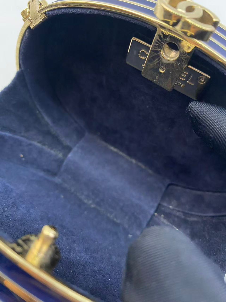 CHANEL 2007 Horoscope Navy Blue Metal Gripoix Gold Crystal Small Mini Minaudière Bag