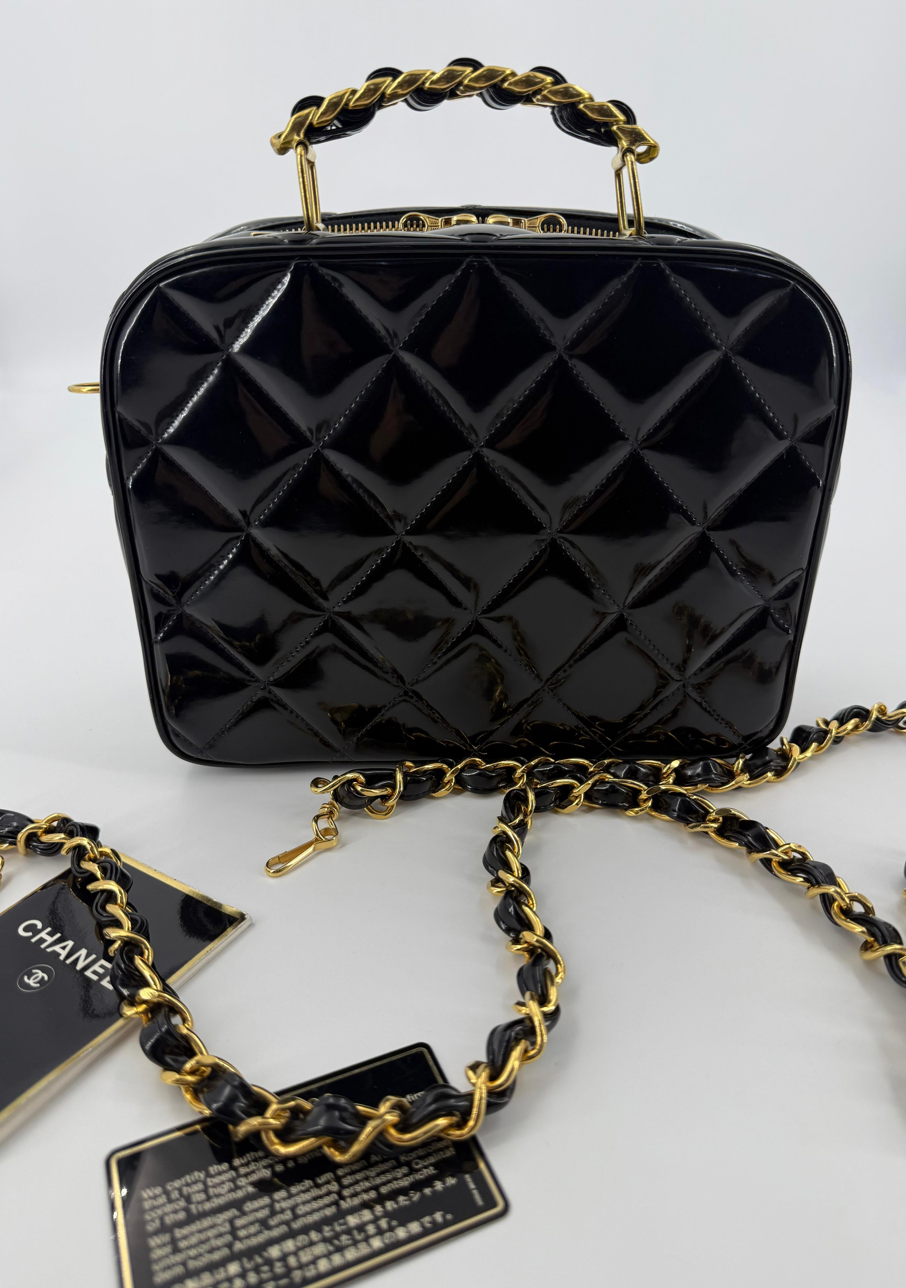 Chanel 1994-96 Black Patent Leather Large Vanity Case