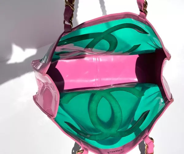 Chanel 1995 Spring/Summer Barbie Collection Vintage Pink Patent and Green PVC Tote