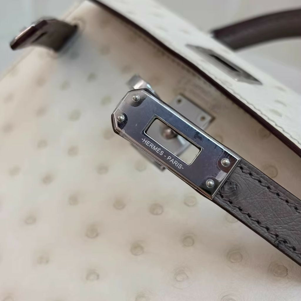 Hermès Mini Kelly Beton & Gris Asphalt Ostrich Leather Palladium Hardware