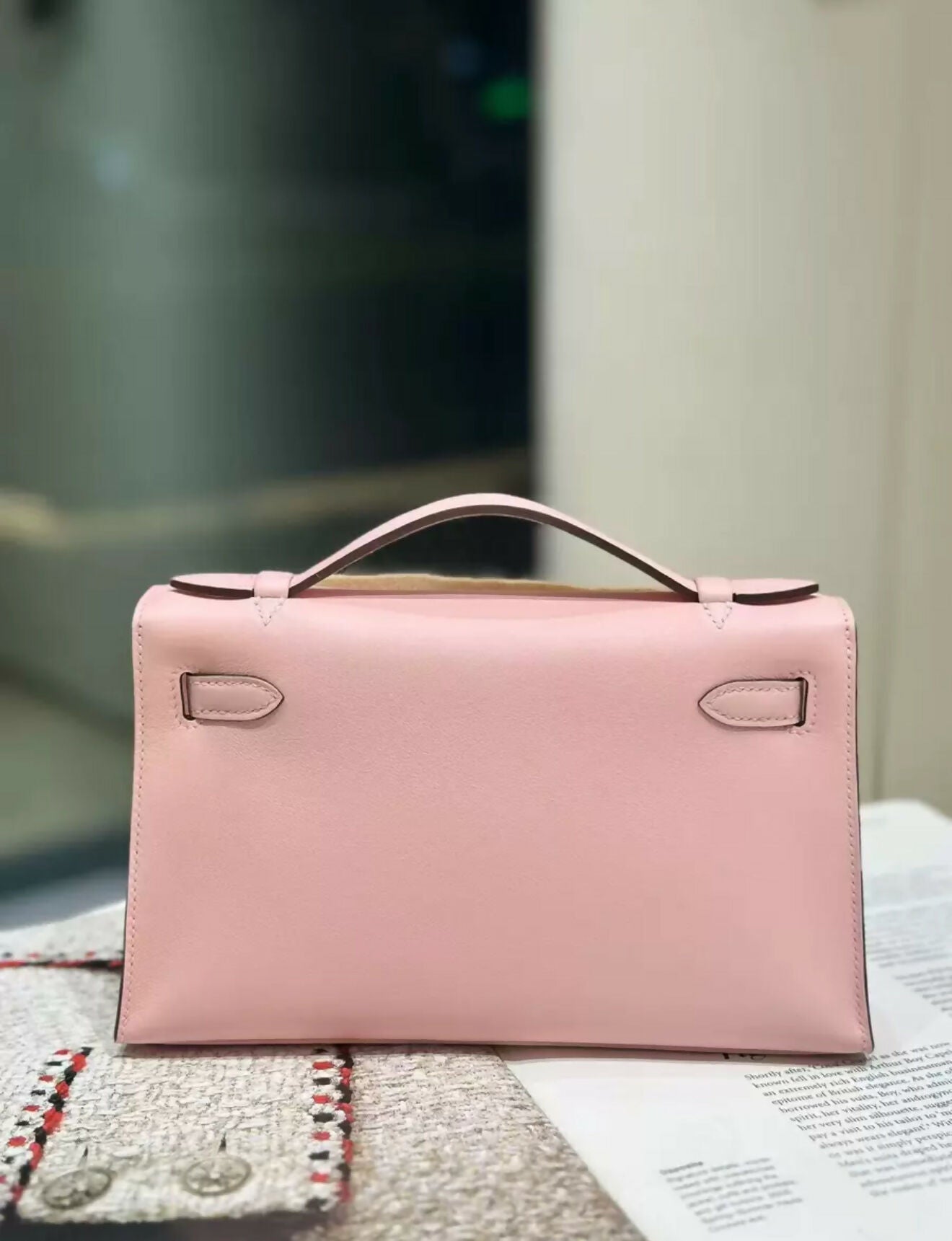 Hermes Kelly Pochette Rose Sakura Swift Palladium Hardware