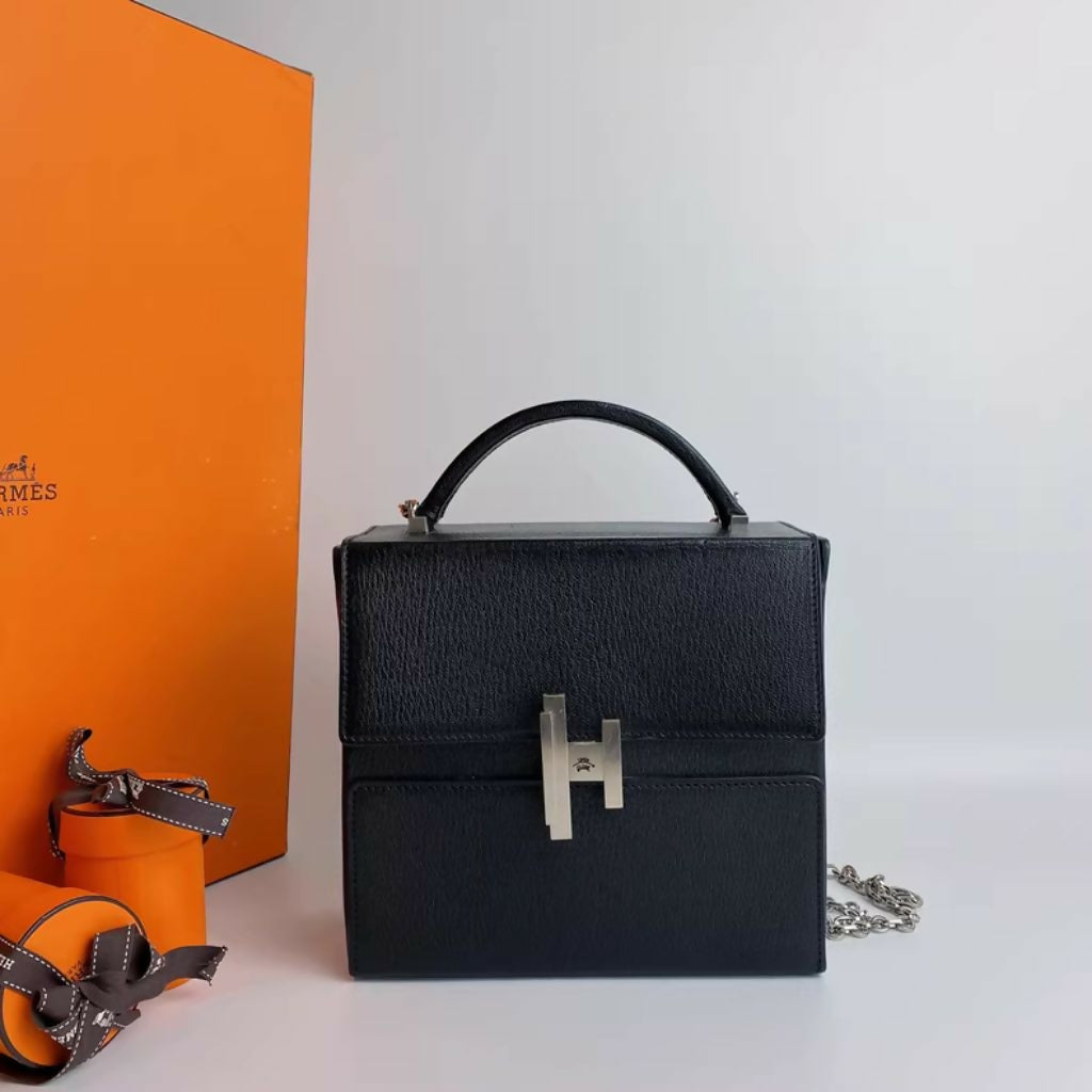 Hermes Cinhetic Top Handle Bag Villandry Calfskin Black Palladium hardware