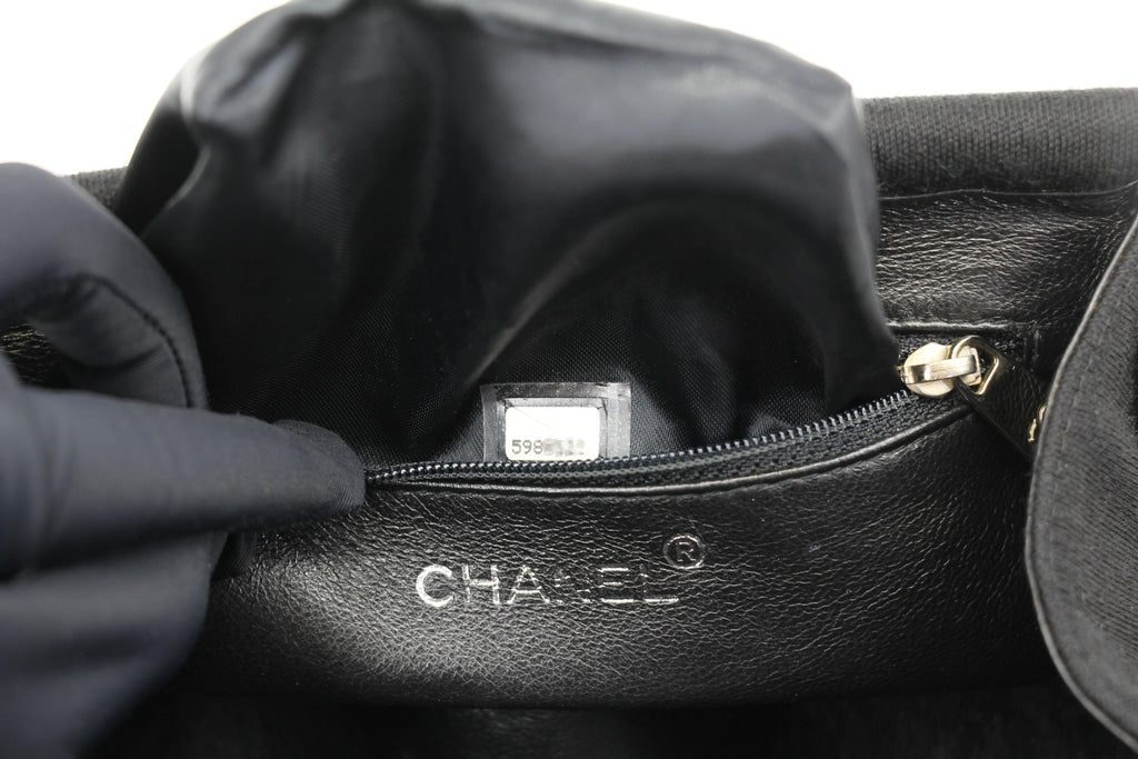Chanel vintage black clutch with silver hardware handle