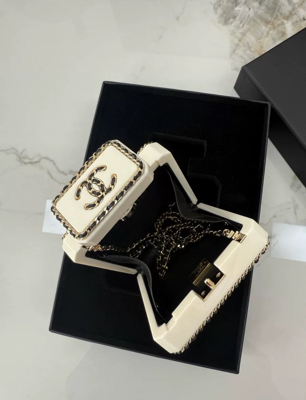 Chanel 22S limited edition White Quilted Leather Perfume Bottle Minaudiere Gold Hardware