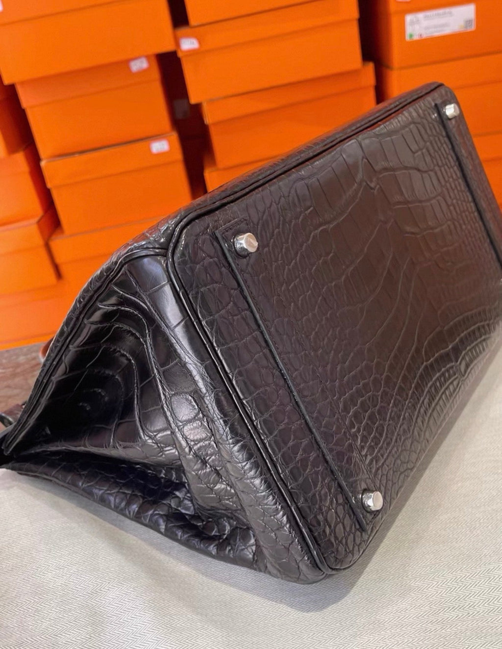 Hermes Birkin 40 black matte alligator leather palladium hardware