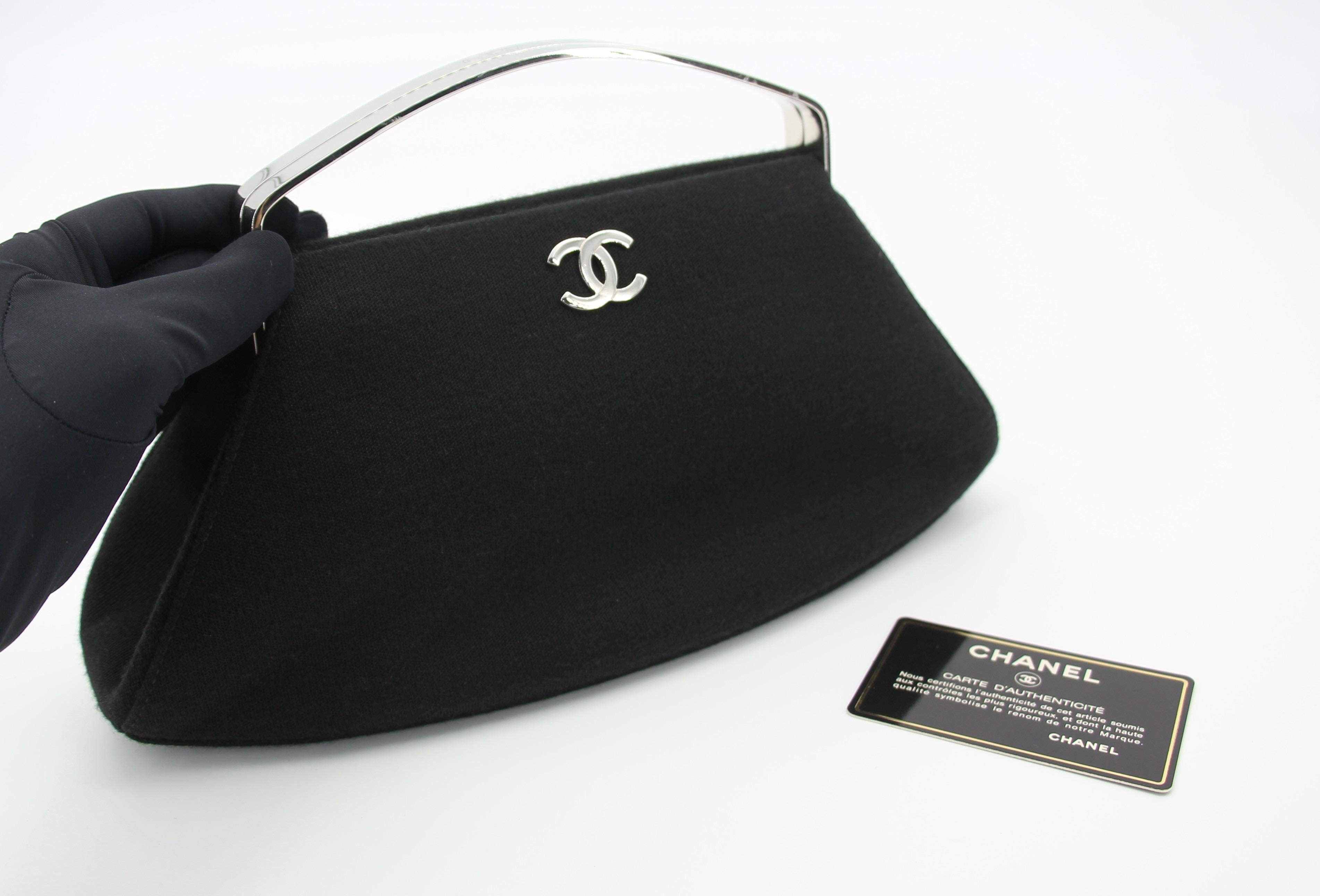 Chanel vintage black clutch with silver hardware handle