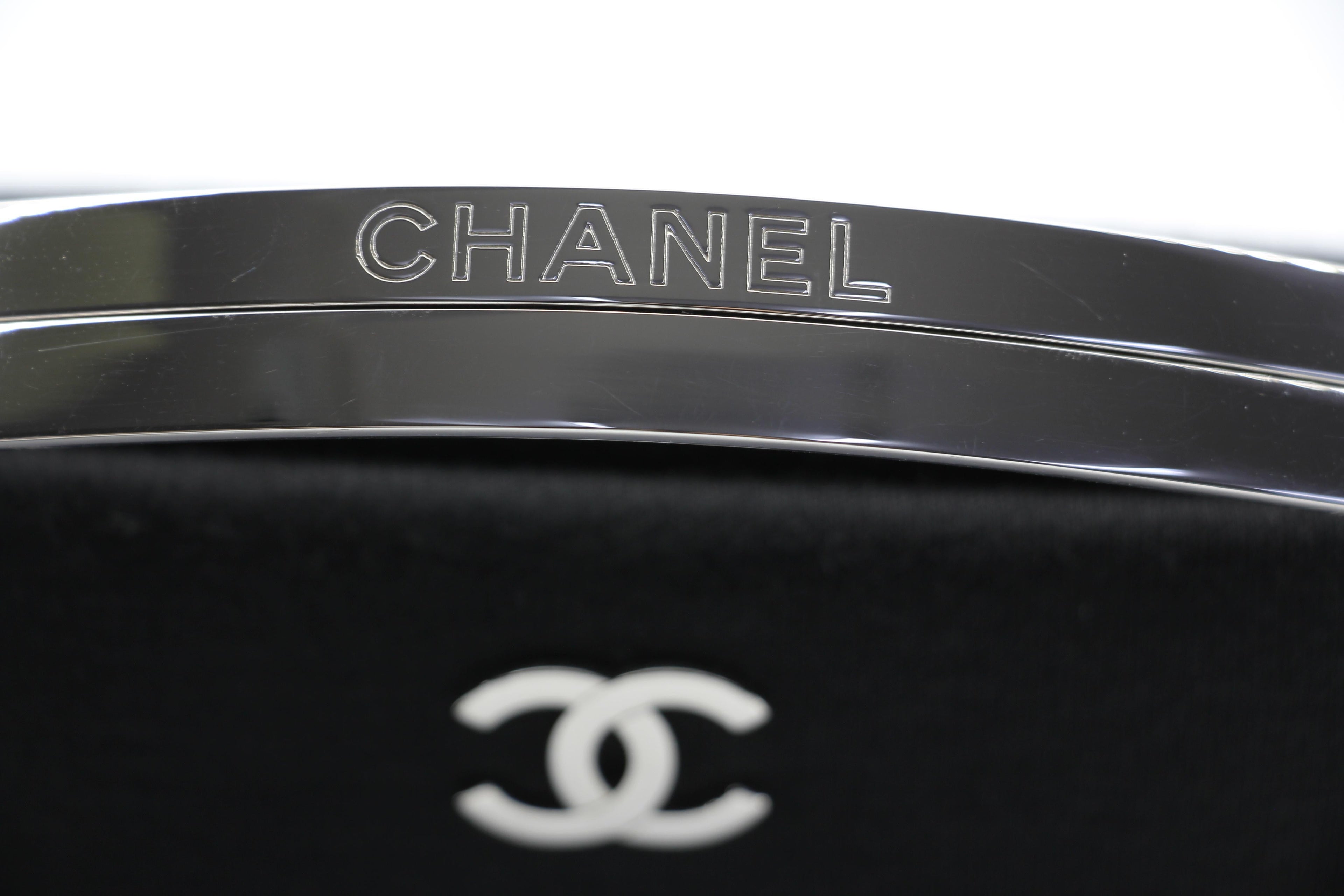 Chanel vintage black clutch with silver hardware handle