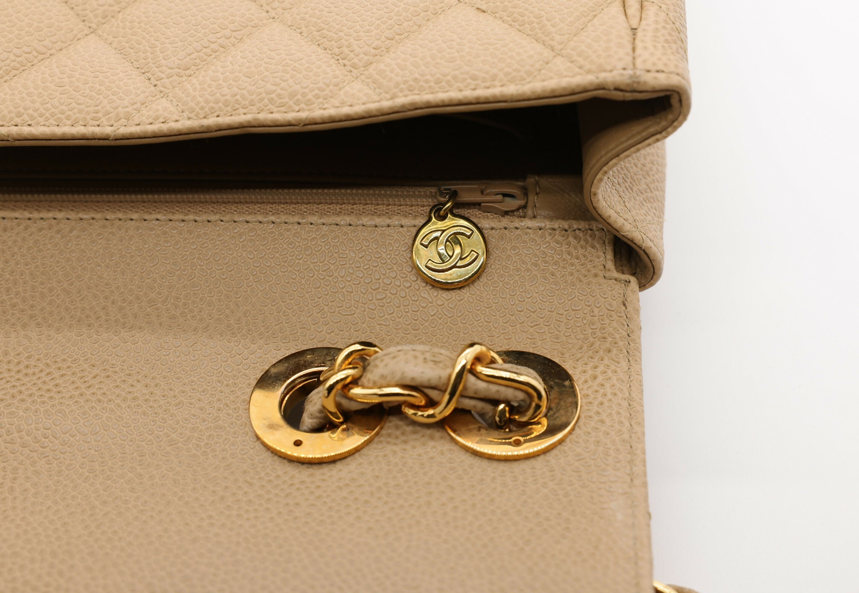 Chanel Vintage 1990s Caviar Dark Beige Jumbo Single Classic Flap Bag