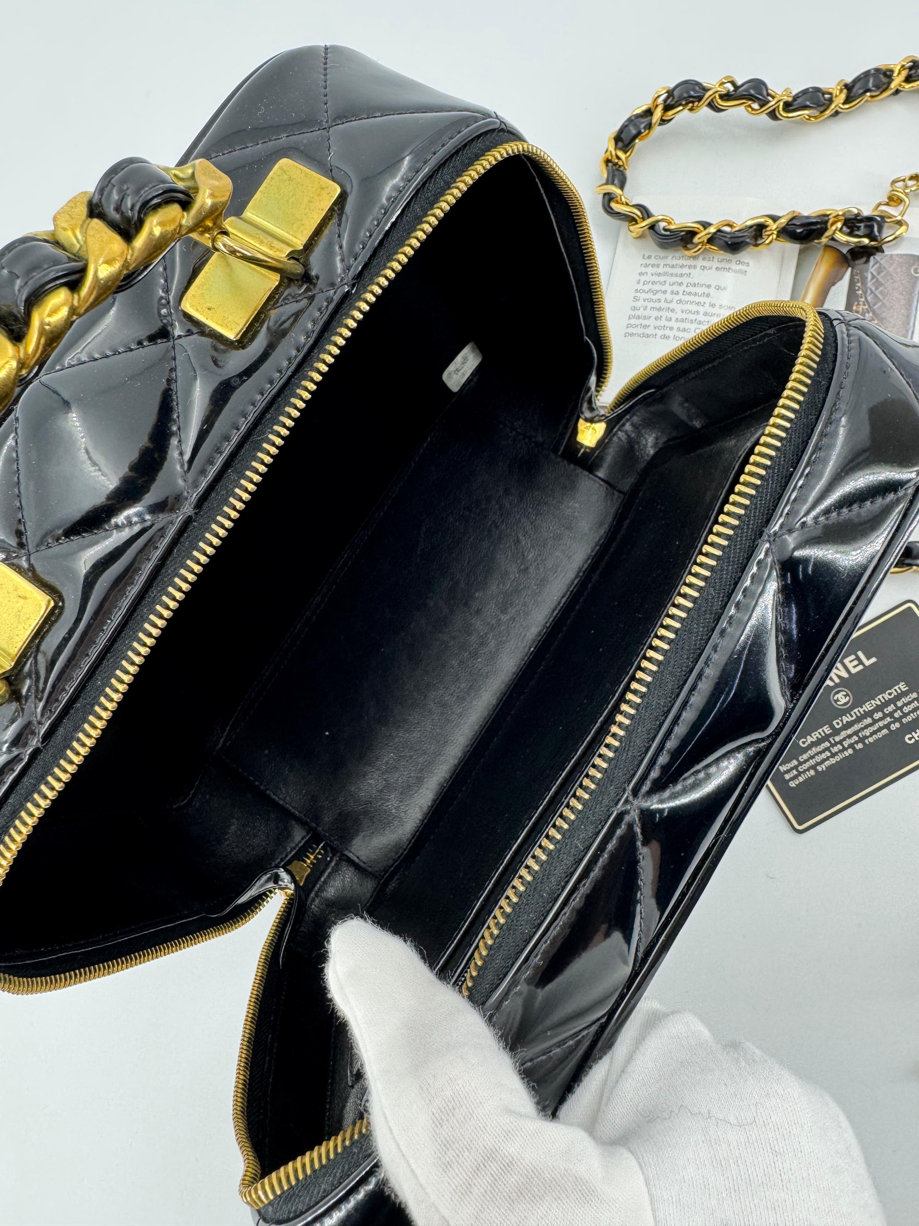 Chanel 1994-96 Black Patent Leather Large Vanity Case