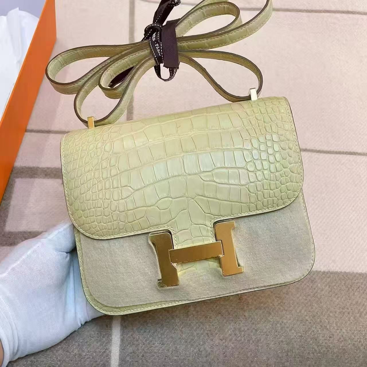 Hermes Constance Y1 Vanille Matte Crocodile Leather Gold Hardware