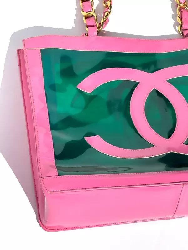 Chanel 1995 Spring/Summer Barbie Collection Vintage Pink Patent and Green PVC Tote