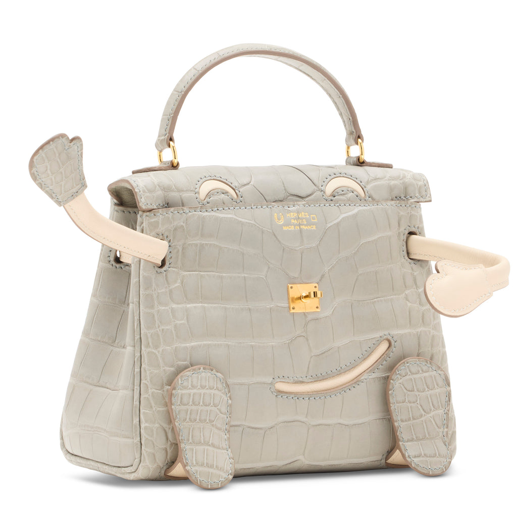 Hermes Kelly Doll Quelle Idole Gris Perle Matte Alligator & Craie Swift Leather with Gold Hardware
