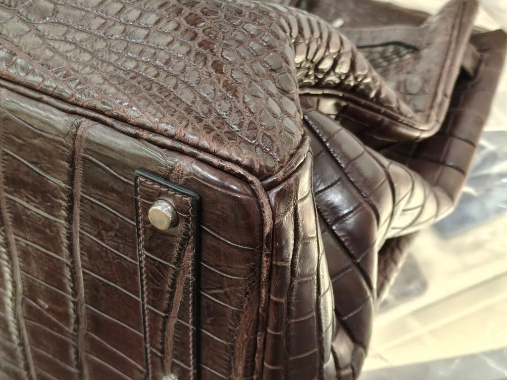 Rare Hermès Birkin HAC 50 Ebene Matte Crocodile Leather Palladium Hardware