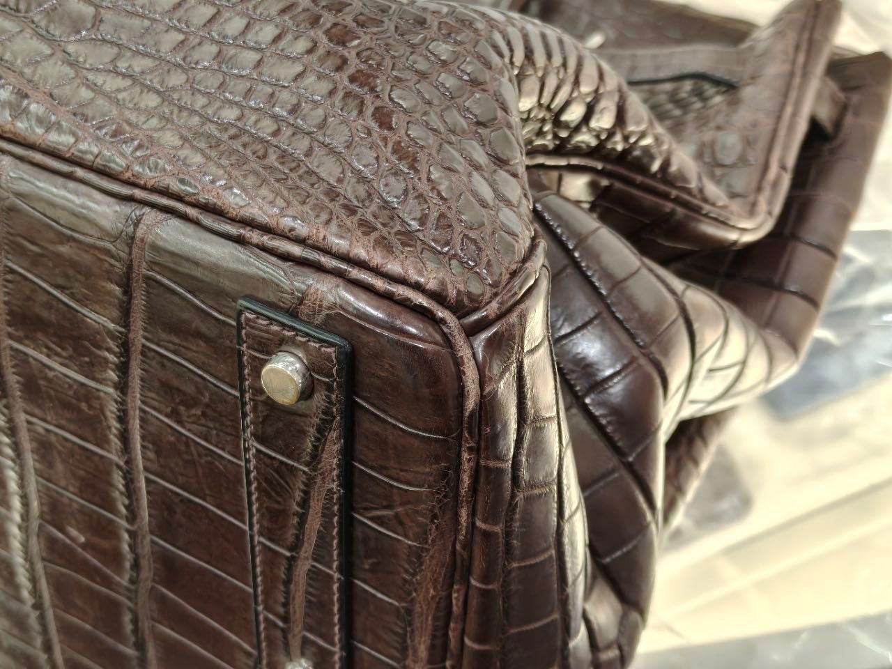 Rare Hermès Birkin HAC 50 Ebene Matte Crocodile Leather Palladium Hardware