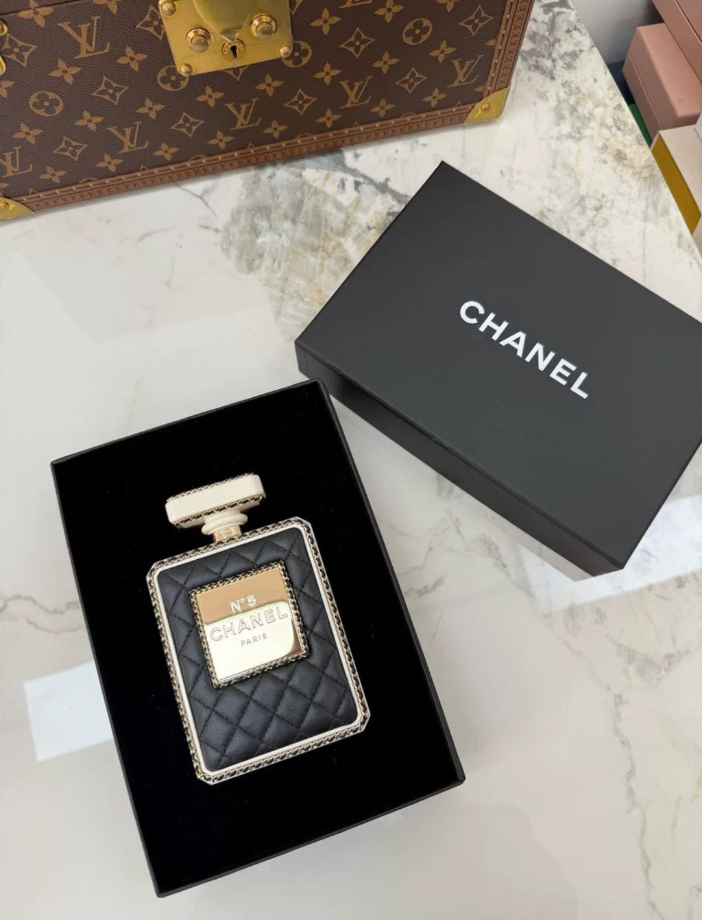 Chanel 22S limited edition White Quilted Leather Perfume Bottle Minaudiere Gold Hardware