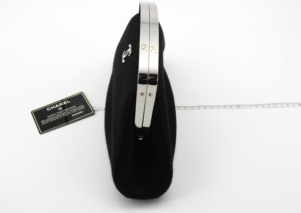 Chanel vintage black clutch with silver hardware handle
