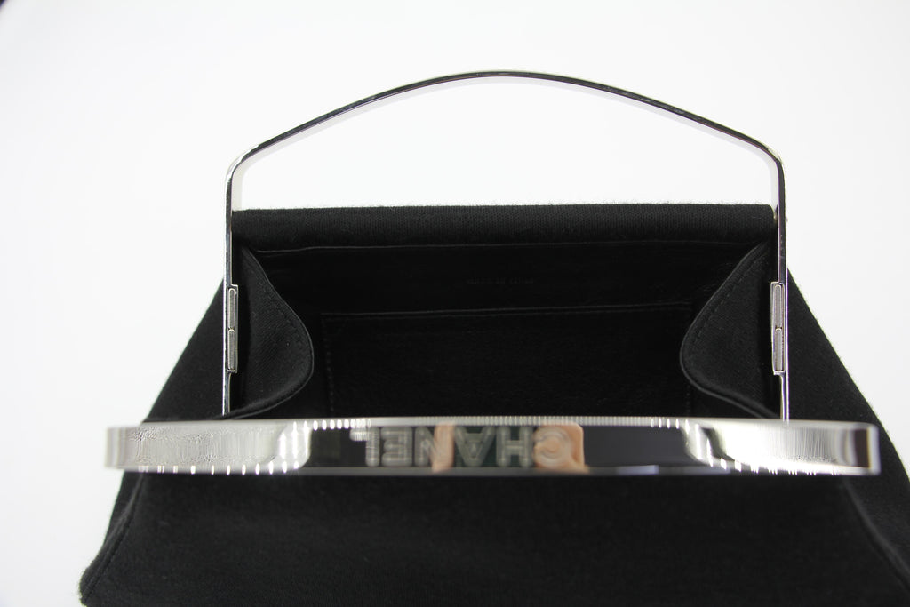 Chanel vintage black clutch with silver hardware handle