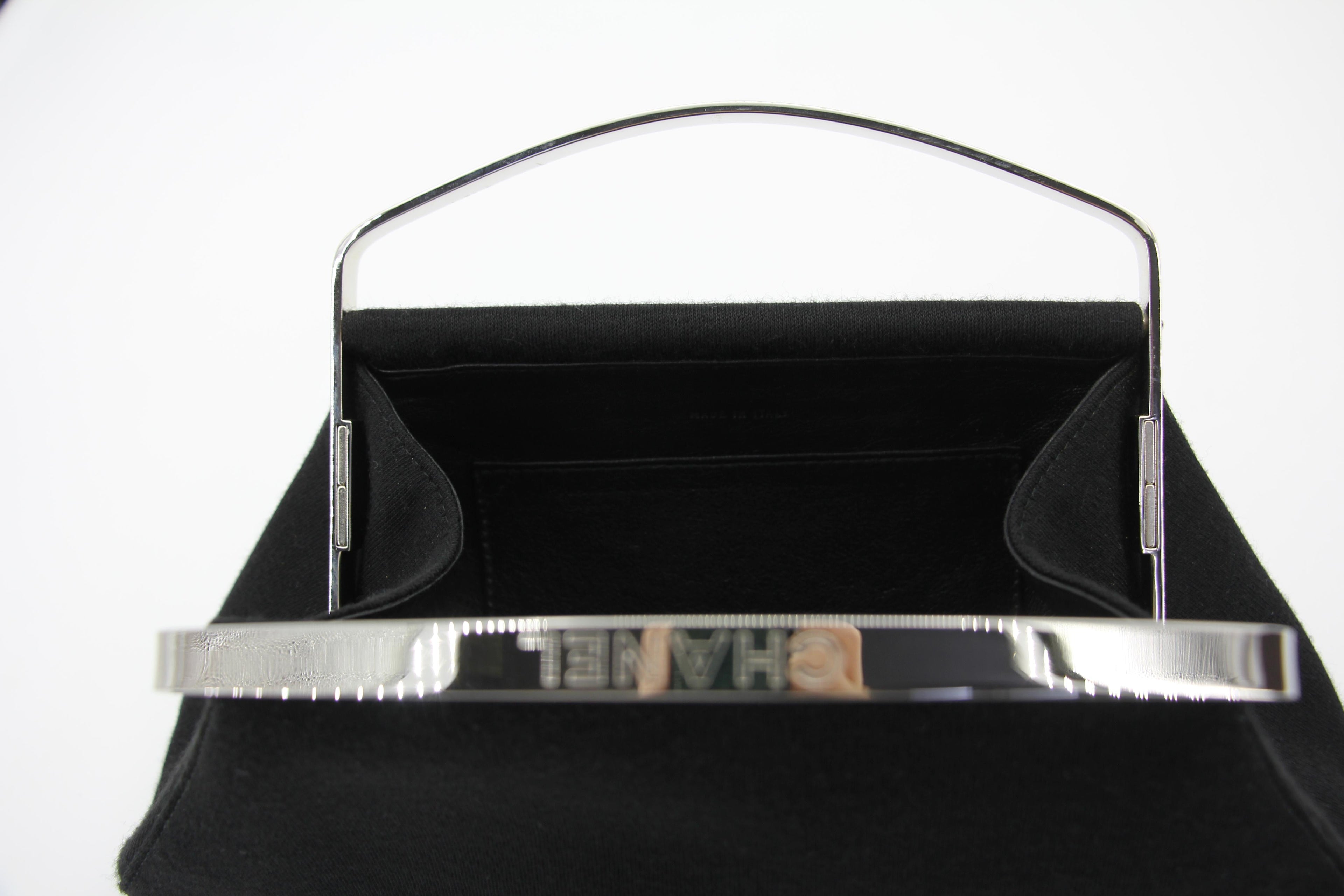 Chanel vintage black clutch with silver hardware handle