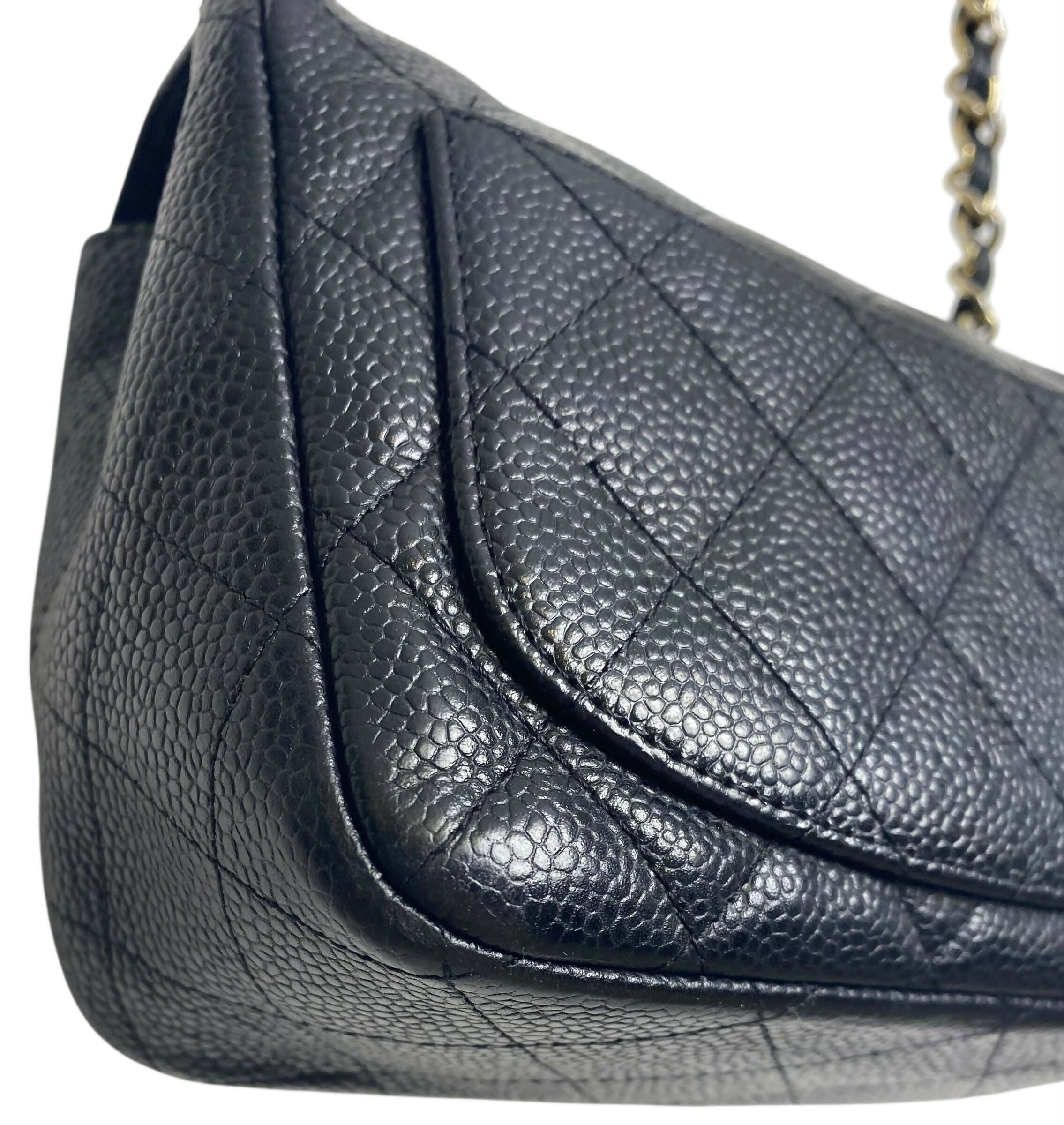 Chanel Black Caviar Mini Square Classic Timeless Flap Bag GHW Gold Hardware