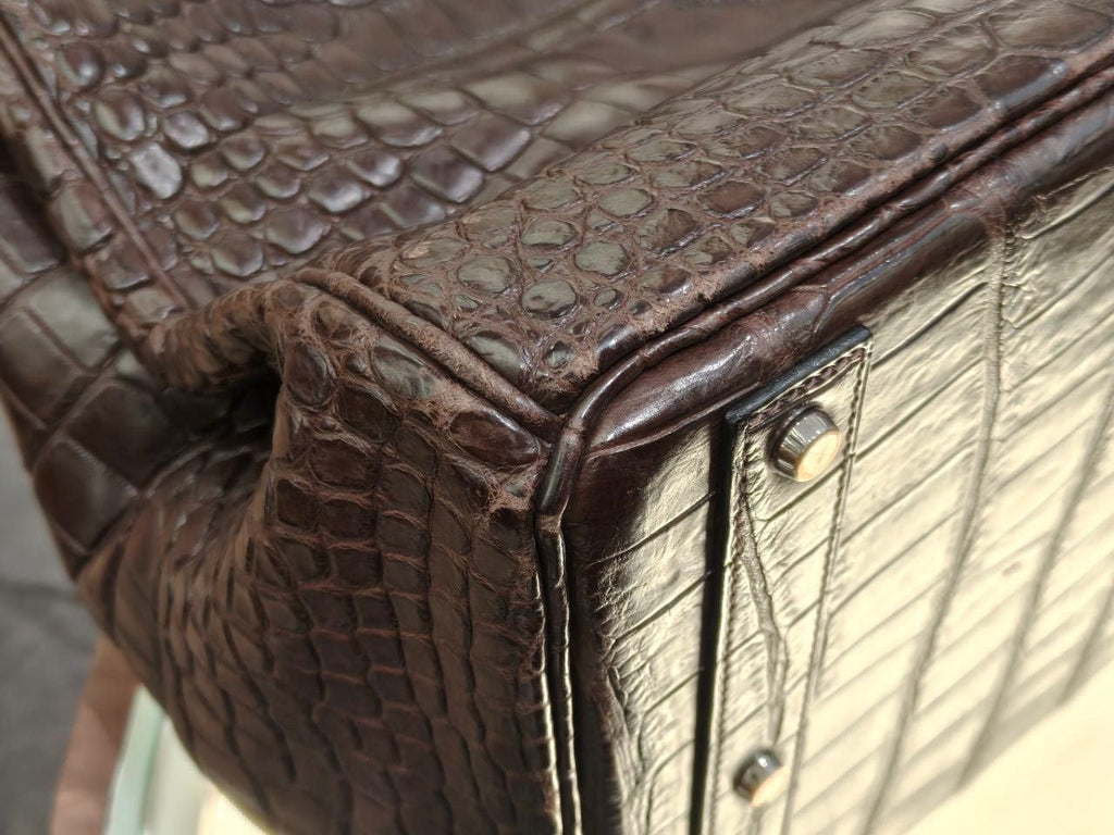 Rare Hermès Birkin HAC 50 Ebene Matte Crocodile Leather Palladium Hardware