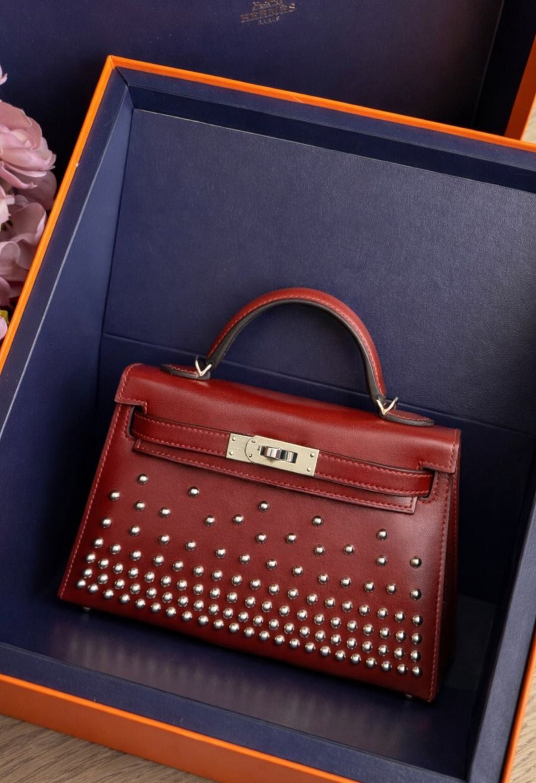Hermès Kelly Sellier 20 Clouté Rouge H Box Palladium Hardware