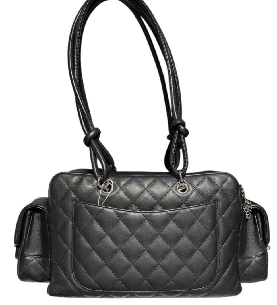 Chanel 2005 Small Cambon Reporter Black Lambskin Handbag SHW