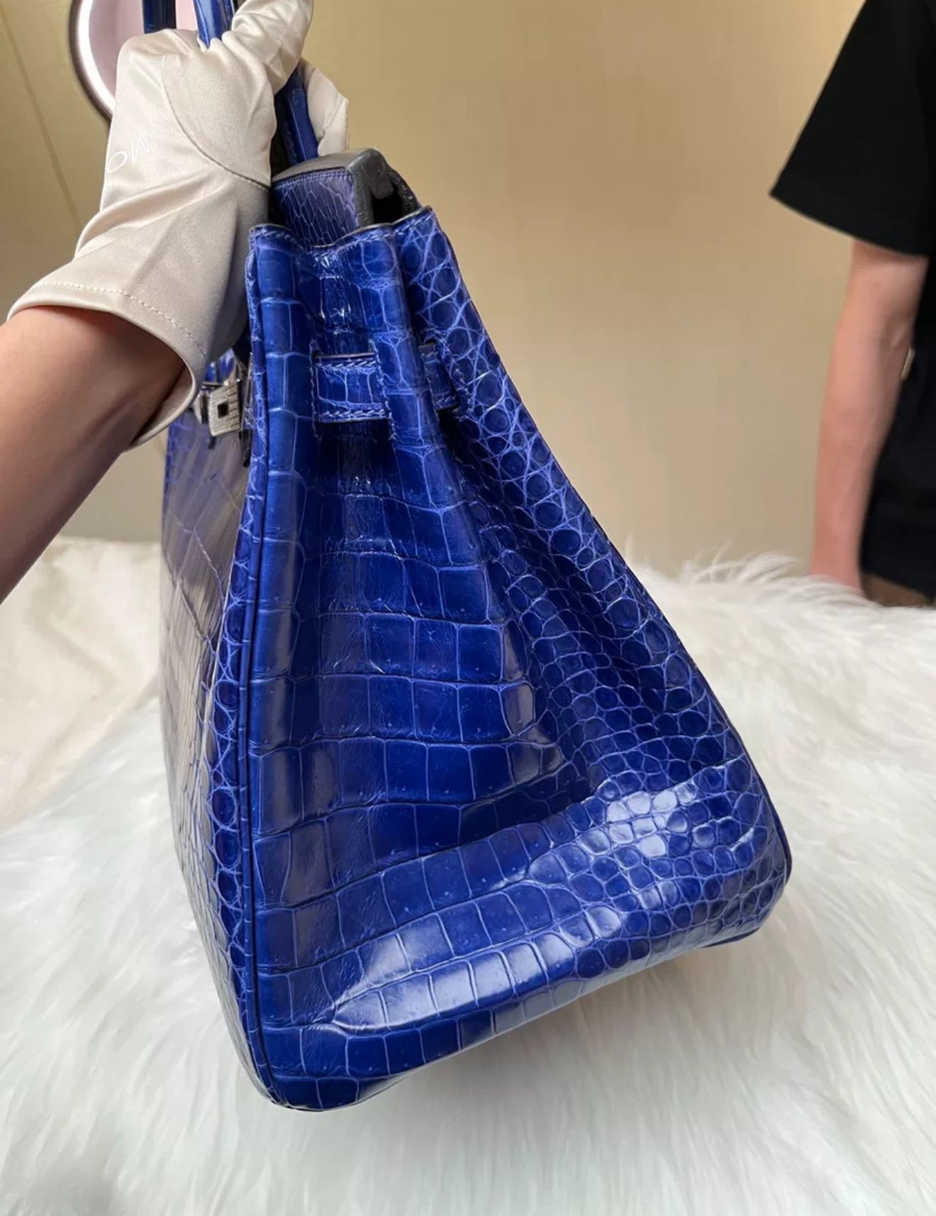 Hermès Birkin 35 Bleu Electric Shinny crocodile Leather Diamond Hardware