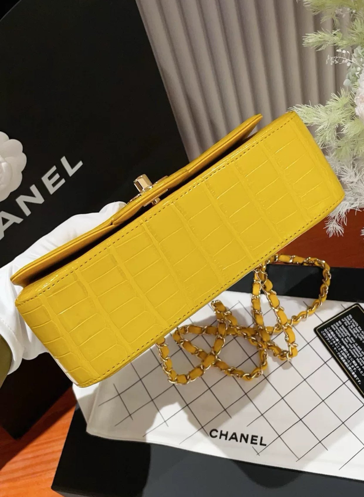 Chanel Mini Yellow Alligator Classic Flap Bag
