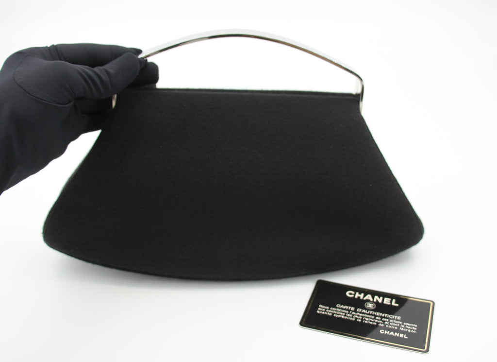 Chanel vintage black clutch with silver hardware handle