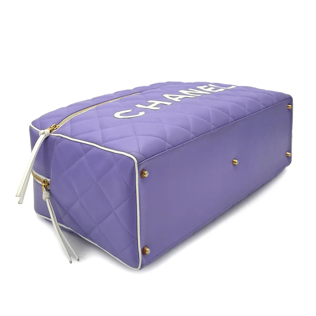Chanel Vintage Matelassé Logo Boston Bag – Purple & White Leather