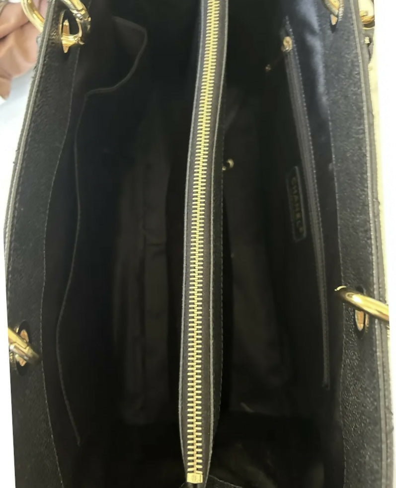 Chanel Black Caviar Quilted XL Grand Shopping Tote GST Gold Hardware