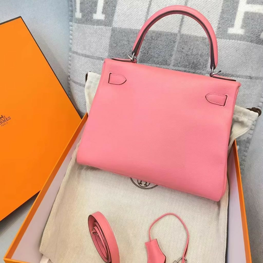Hermes kelly 28 K4 Rose d’Ete Swift Leather Palladium Hardware