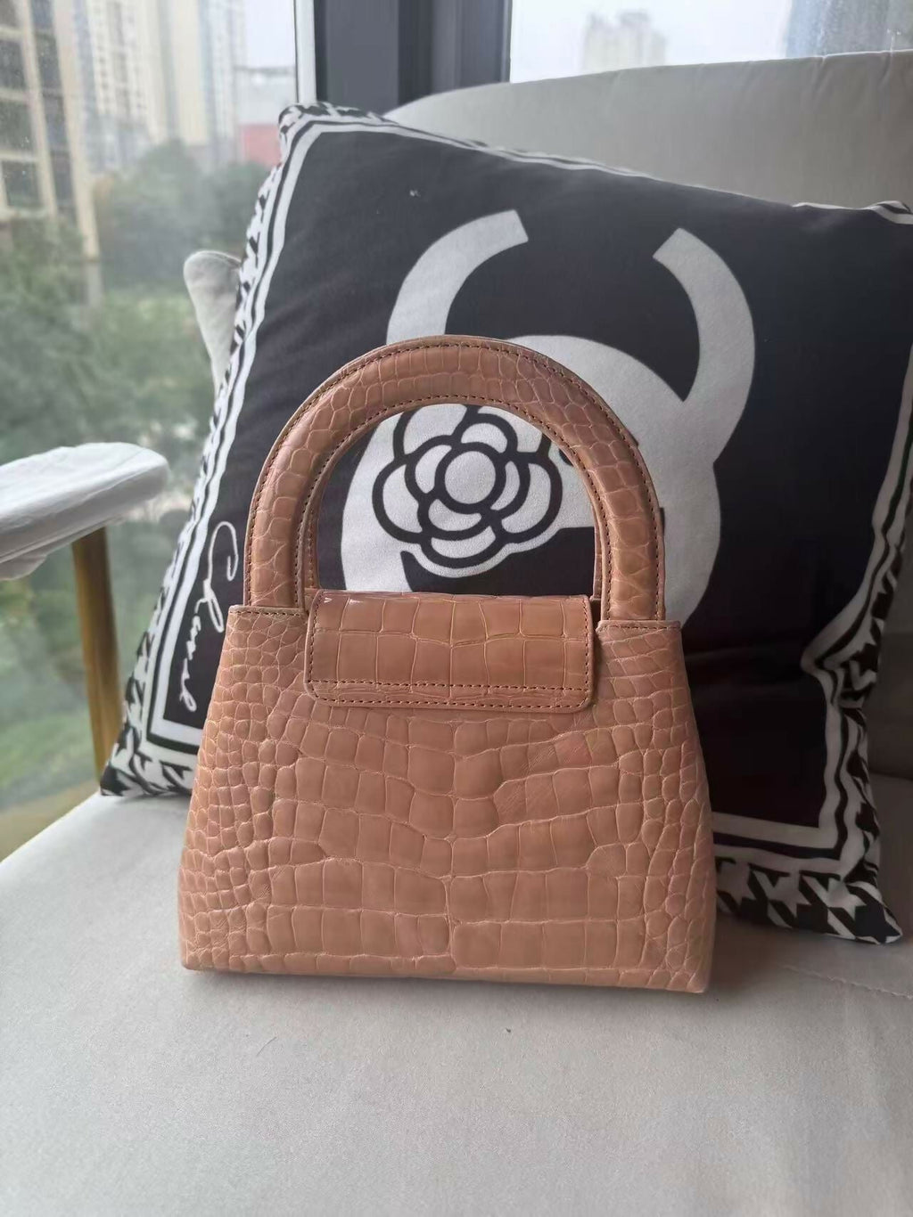 Chanel Vintage Mini Top Handle — Blush Crocodile