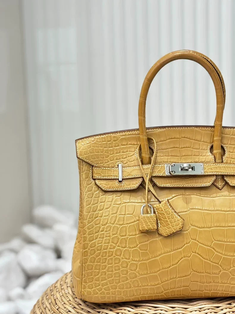 Hermès Birkin 30 Jaune Ambre matte alligator leather palladium hardware