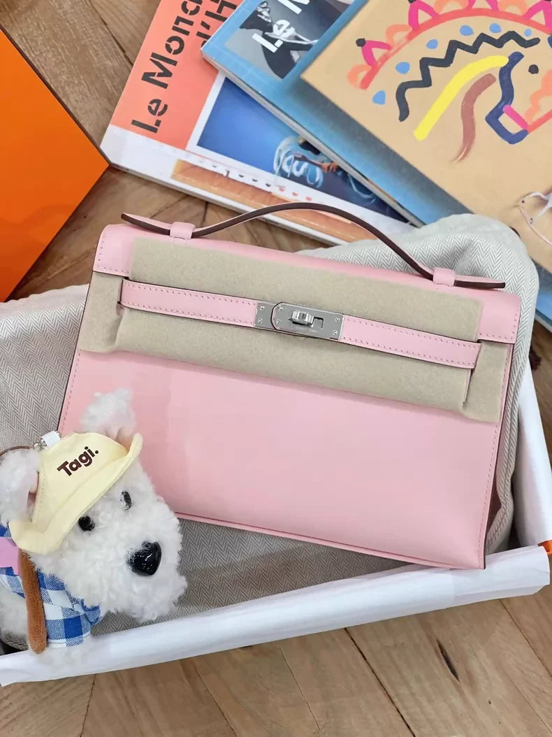 Hermès Kelly Pochette Rose Sakura Swift leather palladium hardware