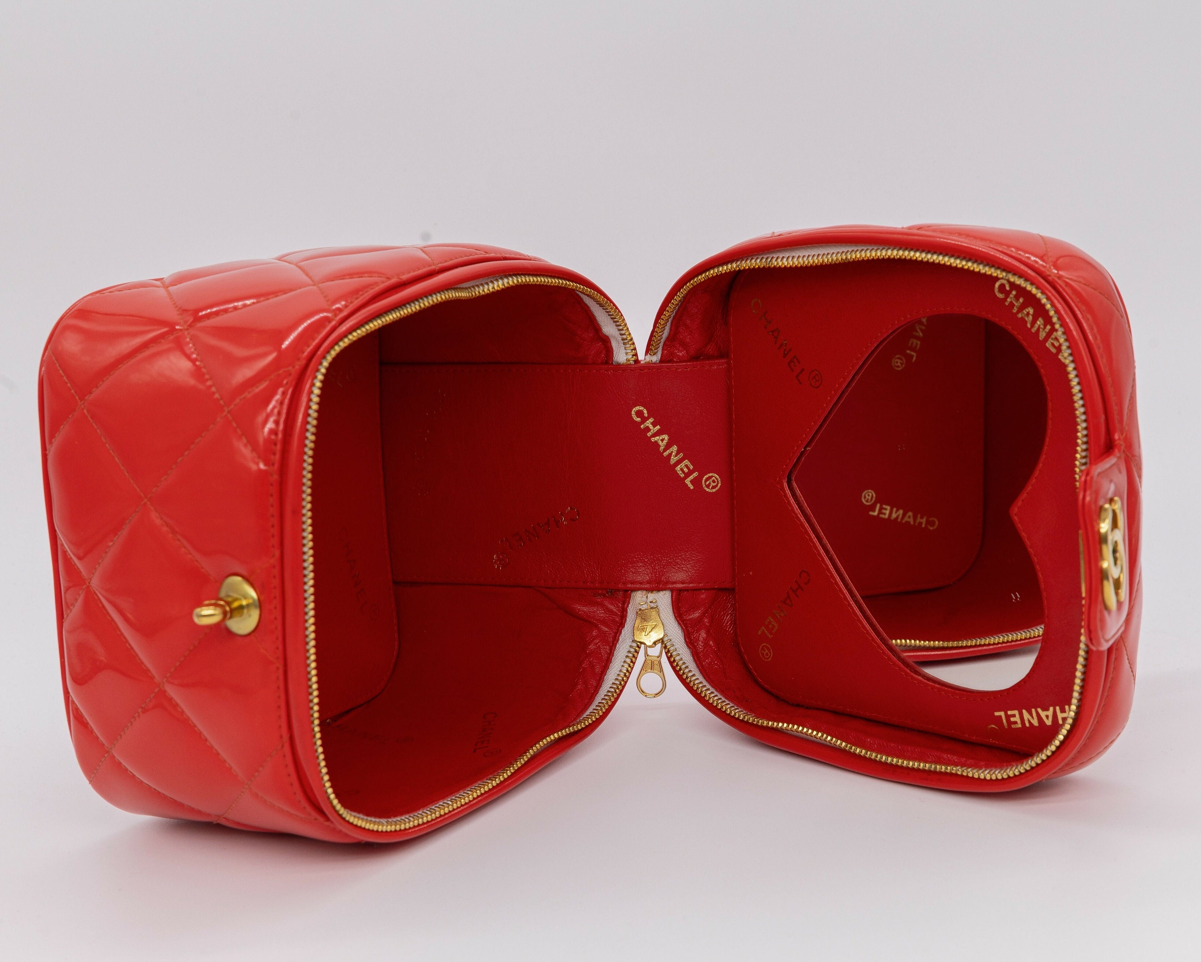 Chanel 1995 Spring/Summer Barbie Collection Chanel Red Patent Top Handle Vanity Bag