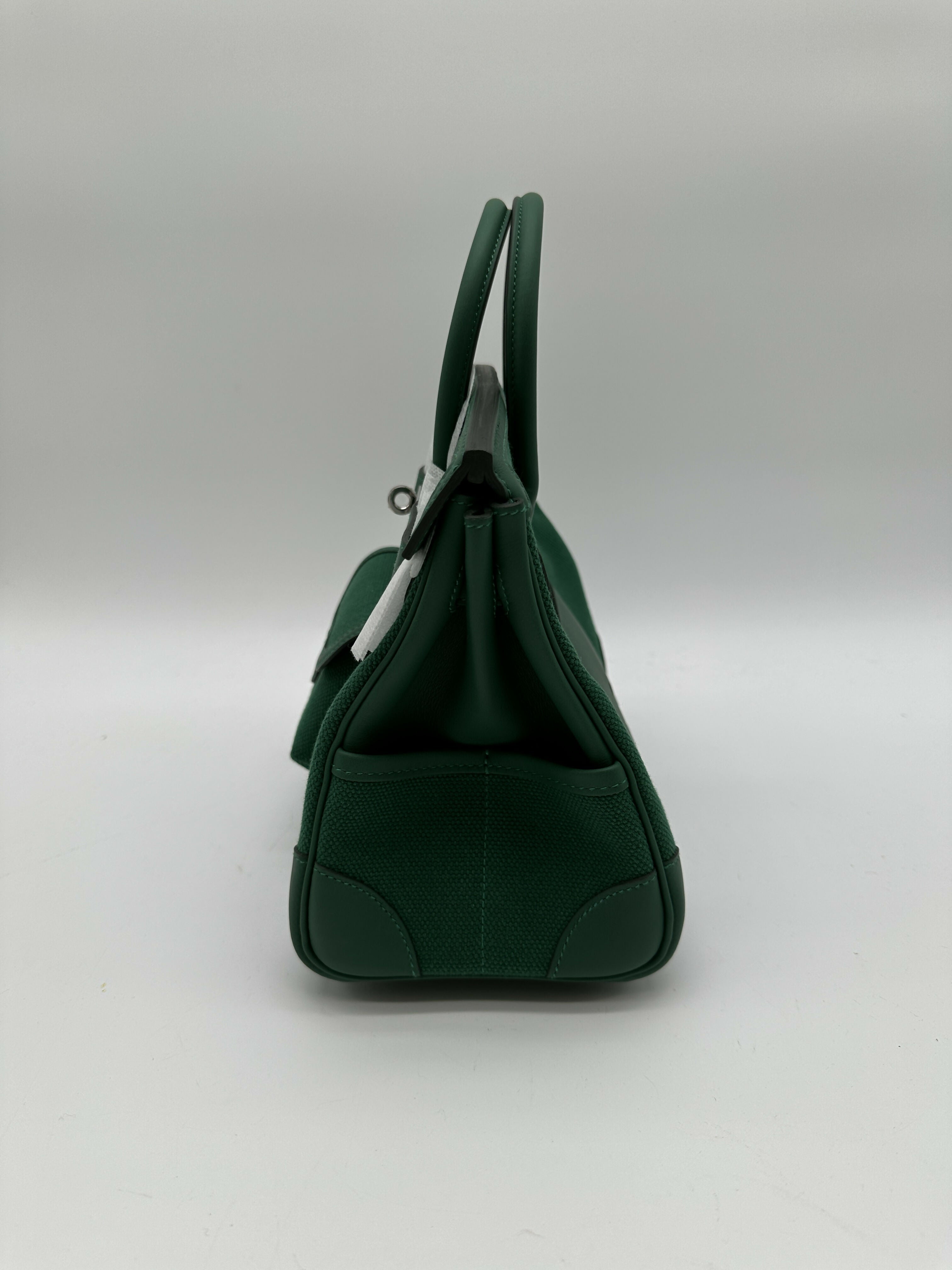 Hermes Birkin 25 Cargo Toile Goeland/Veau Swift Vert Moyen phw stamp K