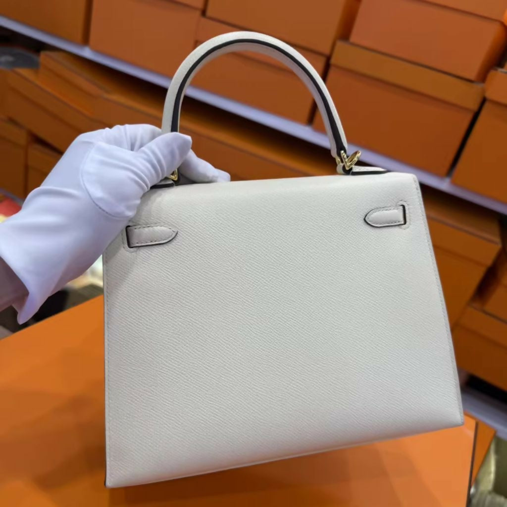 Hermès Kelly 25 Craie Epsom leather with Palladium Hardware