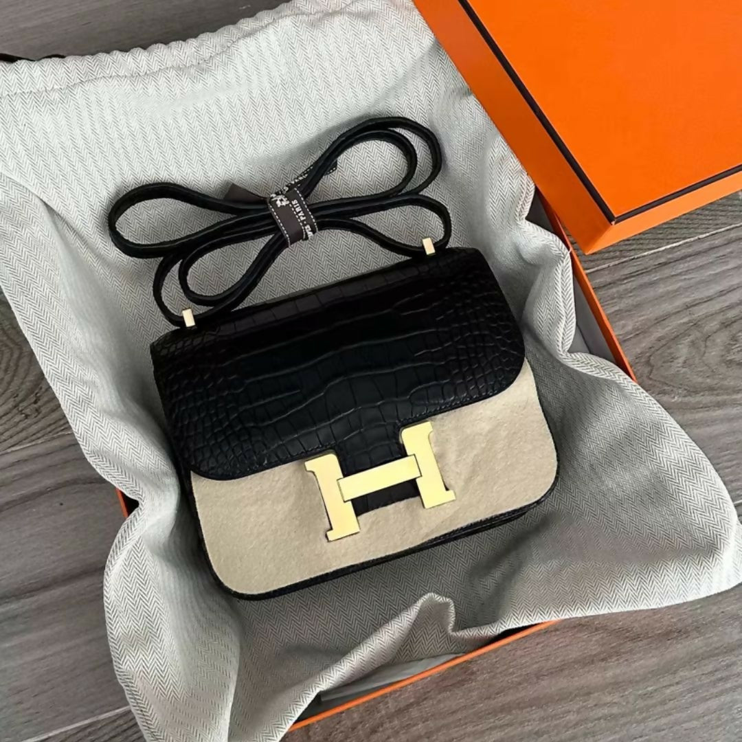 Hermès Constance 19 Black Matte Crocodile with Gold Hardware
